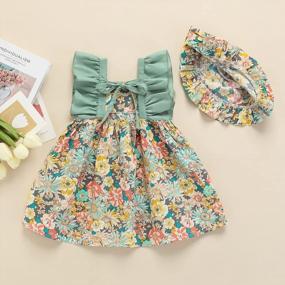 img 2 attached to Bohemia Princess Beach Sundress Set: Floral A-Line Dress With Ruffled Sleeves, Matching Hat, And Mini Length For Infant Baby Girls