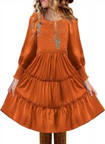 img 4 attached to Blibean Girls Dress Long Sleeve Square Neck Smocked Ruffle Layered Midi Dresses(4-11 Years)