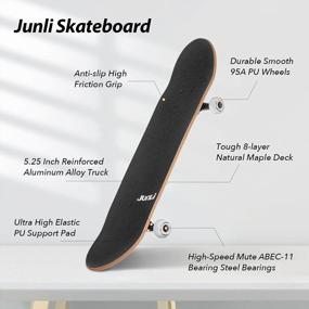 img 3 attached to Beginner Friendly 32 Inch Skateboard For Adults, Teens, Kids, Girls And Boys - 8 Layer Canadian Maple Deck, Double Kick Concave For Tricks And Standard Riding Experience By Junli Skateboards