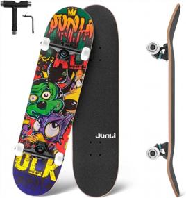 img 4 attached to Beginner Friendly 32 Inch Skateboard For Adults, Teens, Kids, Girls And Boys - 8 Layer Canadian Maple Deck, Double Kick Concave For Tricks And Standard Riding Experience By Junli Skateboards