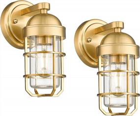img 4 attached to Emliviar 2 Pack Modern Industrial Vanity Wall Sconces, Brass Wall Lights For Bathroom Hallway Bedroom With Clear Tempered Glass, Gold Finish, GE255B-2PK BG