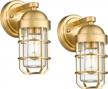 emliviar 2 pack modern industrial vanity wall sconces, brass wall lights for bathroom hallway bedroom with clear tempered glass, gold finish, ge255b-2pk bg logo