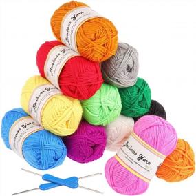 img 4 attached to 🧶 Fuyit 12 Assorted Colors Acrylic Yarn Skeins - 1310 Yards Bonbons Yarn in DK Weight with 2 Crochet Hooks - Beginner Crochet and Knitting Kits (12 x 1.76 OZ)