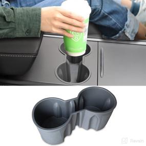 img 4 attached to Cup Holder Insert for Tesla Model 3 & Model Y 2021-2022 - Gen 1 Cup Holder Accessories, Secure Drink Placement and Hassle-free Cleaning (Matte Gray)