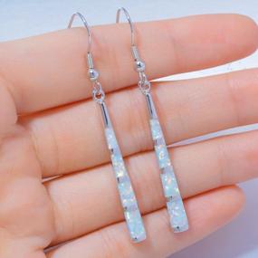 img 1 attached to Opal Drop Earrings Silver Plated/Gold Plated Dangle Bar Jewelry For Women 2 1/8