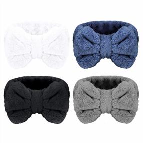 img 4 attached to Set Of 4 Senkary Microfiber Bow Makeup Headbands For Spa, Bath And Shower - Soft And Absorbent Bowtie Headbands For Face Washing, Available In White, Blue, Black, And Dark Grey