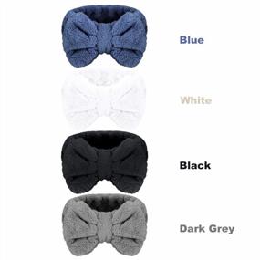 img 3 attached to Set Of 4 Senkary Microfiber Bow Makeup Headbands For Spa, Bath And Shower - Soft And Absorbent Bowtie Headbands For Face Washing, Available In White, Blue, Black, And Dark Grey
