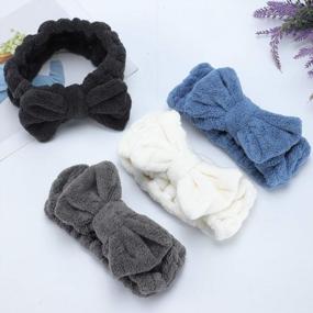 img 1 attached to Set Of 4 Senkary Microfiber Bow Makeup Headbands For Spa, Bath And Shower - Soft And Absorbent Bowtie Headbands For Face Washing, Available In White, Blue, Black, And Dark Grey