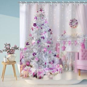 img 3 attached to LIVILAN Christmas Shower Curtain, Xmas Shower Curtains, Waterproof Christmas Fireplace Shower Curtain Set, Merry Christmas Tree Shower Curtain, Pink Purple Christmas, 72''W X 72''H