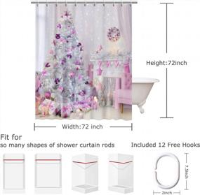 img 1 attached to LIVILAN Christmas Shower Curtain, Xmas Shower Curtains, Waterproof Christmas Fireplace Shower Curtain Set, Merry Christmas Tree Shower Curtain, Pink Purple Christmas, 72''W X 72''H