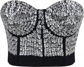 img 4 attached to Charmian Women'S Burlesque Fashion Beaded Sequins Push Up Crop Top Bustier Bra