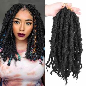 img 4 attached to Butterfly Locs Crochet Hair 5 Packs (60 Strands) 14 Inch Bob Distressed Locs Crochet Braids Knotless Style Most Natural Pre Looped Crochet Twist Braiding Hair Extension (1B)