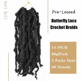 img 3 attached to Butterfly Locs Crochet Hair 5 Packs (60 Strands) 14 Inch Bob Distressed Locs Crochet Braids Knotless Style Most Natural Pre Looped Crochet Twist Braiding Hair Extension (1B)