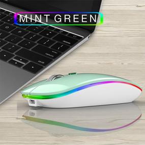 img 2 attached to Uiosmuph LED Wireless Mouse - G12 Slim Rechargeable, Silent 2.4G USB Optical Computer Mice W/USB Receiver & Type C Adapter (Mint Green)