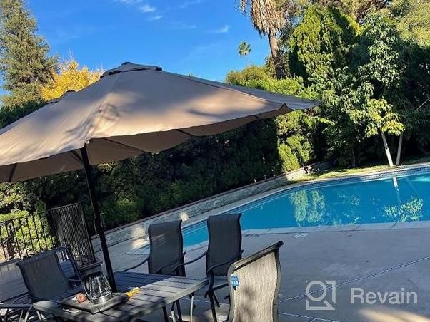 img 1 attached to PHI VILLA 15Ft Large Patio Umbrellas With Base Included, Outdoor Double-Sided Rectangle Market Umbrella With Crank Handle, For Pool Lawn Garden, Blue review by Crystal Kong