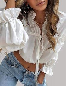 img 2 attached to Women'S Sexy Stand Collar Ruffle Puff Sleeve Tie Front Crop Top Cardigan Blouse Shirt