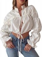 women's sexy stand collar ruffle puff sleeve tie front crop top cardigan blouse shirt logo