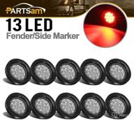 🚛 partsam 10pcs 2.5" round red led clearance and side marker lights kit | waterproof 12v sealed, truck trailer rv flush mount | 13 diodes clear lens with reflectors | grommets/pigtails included логотип