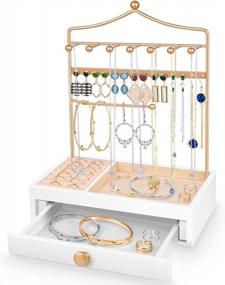 img 4 attached to Multi-Functional Jewelry Holder With Drawer For Necklaces, Rings, Bracelets, And Watches - Teamkio Jewelry Organizer And Stand