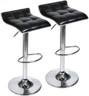 set of 2 adjustable swivel pu leather barstools with gas lift & chrome base, black logo