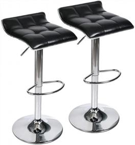 img 4 attached to Set Of 2 Adjustable Swivel PU Leather Barstools With Gas Lift & Chrome Base, Black