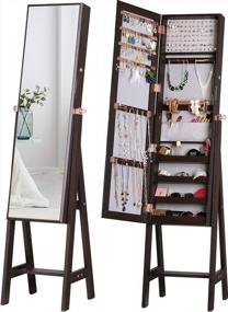 img 4 attached to LUXFURNI Jewelry Armoire Standing Full-Length Mirror Makeup Lockable Cabinet , Large Cosmetic Storage Organizer Wall/ Door-Hanging (Brown)