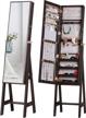 luxfurni jewelry armoire standing full-length mirror makeup lockable cabinet , large cosmetic storage organizer wall/ door-hanging (brown) logo
