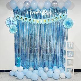 img 2 attached to 2 Pack Light Blue Foil Fringe Curtains 8Ft Backdrop Decorations For Ocean, Baby Shark, Frozen Theme Birthday Party Supplies.