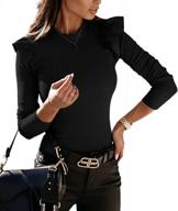 women's round neck ruffle trim t-shirt top slim fit solid blouse with frill detail logo