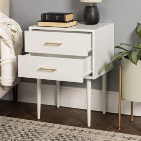 img 2 attached to 🛋️ Enhance your Space with Walker Edison Evie Mid-Century Modern 2-Drawer Side Table Set - 2 Pack, White