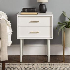 img 3 attached to 🛋️ Enhance your Space with Walker Edison Evie Mid-Century Modern 2-Drawer Side Table Set - 2 Pack, White