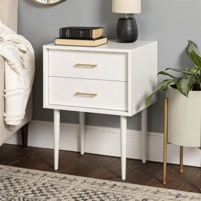 img 4 attached to 🛋️ Enhance your Space with Walker Edison Evie Mid-Century Modern 2-Drawer Side Table Set - 2 Pack, White