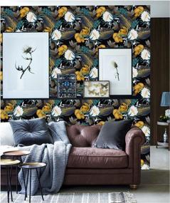 img 1 attached to Vintage Floral Peel And Stick Wallpaper For Bedroom - Black/Bronze/Navy/White Removable Accent Wall Decorations - 17.7" X 118" - HAOKHOME 93106