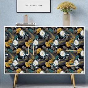 img 2 attached to Vintage Floral Peel And Stick Wallpaper For Bedroom - Black/Bronze/Navy/White Removable Accent Wall Decorations - 17.7" X 118" - HAOKHOME 93106