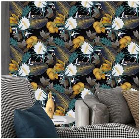 img 3 attached to Vintage Floral Peel And Stick Wallpaper For Bedroom - Black/Bronze/Navy/White Removable Accent Wall Decorations - 17.7" X 118" - HAOKHOME 93106