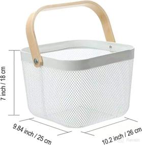 img 1 attached to 🧺 AJIODA Metal Mesh Steel Basket: Multipurpose Hanging Storage Organizer with Bamboo Handle for Kitchen, Bathroom, Picnic, and Shopping - White