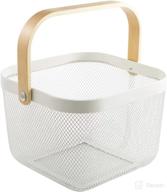 🧺 ajioda metal mesh steel basket: multipurpose hanging storage organizer with bamboo handle for kitchen, bathroom, picnic, and shopping - white логотип