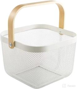 img 4 attached to 🧺 AJIODA Metal Mesh Steel Basket: Multipurpose Hanging Storage Organizer with Bamboo Handle for Kitchen, Bathroom, Picnic, and Shopping - White