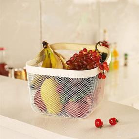 img 3 attached to 🧺 AJIODA Metal Mesh Steel Basket: Multipurpose Hanging Storage Organizer with Bamboo Handle for Kitchen, Bathroom, Picnic, and Shopping - White