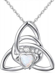 img 4 attached to S925 Sterling Silver Lab-Created Opal Claddagh Celtic Knot Love Heart Pendant Necklace For Women And Teen Girls Birthday Gift