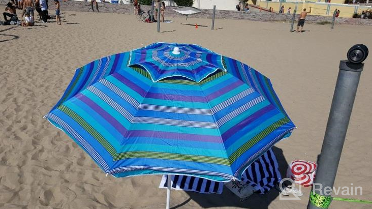 img 1 attached to AMMSUN 6.5 Foot Heavy Duty HIGH Wind Beach Umbrella With Tilt Sun Shelter, UV 50+ Protection Outdoor Sunshade Umbrella With Carry Bag For Patio Garden Beach Pool Backyard Stripe Blue review by Aaron Allen