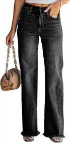 img 4 attached to Sidefeel Women Mid Rise Distressed Flare Wide Leg Jeans Ripped Hole Denim Pants
