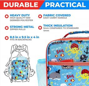 img 1 attached to Insulated Kids Lunch Box With Thermos Food Jar, 5 Compartment Bento Container Set And Ice Cold Pack - Blue Pirates Design