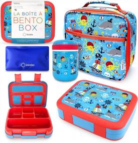 img 4 attached to Insulated Kids Lunch Box With Thermos Food Jar, 5 Compartment Bento Container Set And Ice Cold Pack - Blue Pirates Design