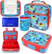 insulated kids lunch box with thermos food jar, 5 compartment bento container set and ice cold pack - blue pirates design logo