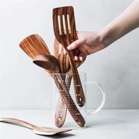 img 3 attached to 6-Piece Wooden Kitchen Utensil Set - Spoons, Slotted Spoon, Ladle, Turner, Non Stick Wood Spatula For Cooking And Serving Soup