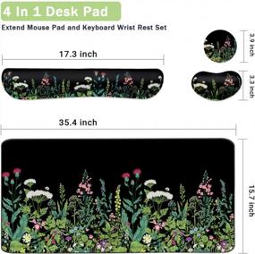 img 2 attached to Ergonomic Keyboard Mouse Pad Set - Extended Desk Pad, Memory Foam Wrist Rest Support For Easy Typing Pain Relief, 3Pcs (35.4×15.7 In) Home Office Study Game - Weeds