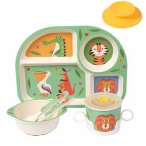 img 4 attached to 7Pcs Bamboo Kids Dinnerware Set - Cartoon Tableware Plate Bowl Cup Spoon Fork Dishwasher Safe Food Container Set, BPA Free Healthy Mealtime Dishes For Children