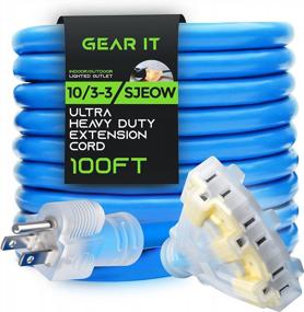 img 4 attached to 100Ft 10 Gauge 3 Prong Extension Cord With Triple Outlet, LED Lighted Plug & Oil Resistant Rubber Jacket - GearIT Ultra Heavy Duty SJEOW Extreme Weather Outdoor/Indoor