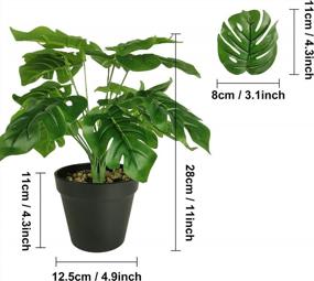 img 4 attached to Set Of 2 BeGrit Artificial Monstera Plants - 11" Tropical Faux Split Leaf Plants For Indoor/Outdoor Home, Office, Or Garden Decor - Perfect Housewarming Gift - Green, Modern Decoration